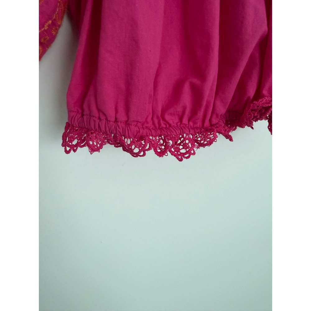 Urban Spirit Rulys Magenta Pink Off The Shoulder Embroidered Tassel Crop Top - Picture 4 of 9
